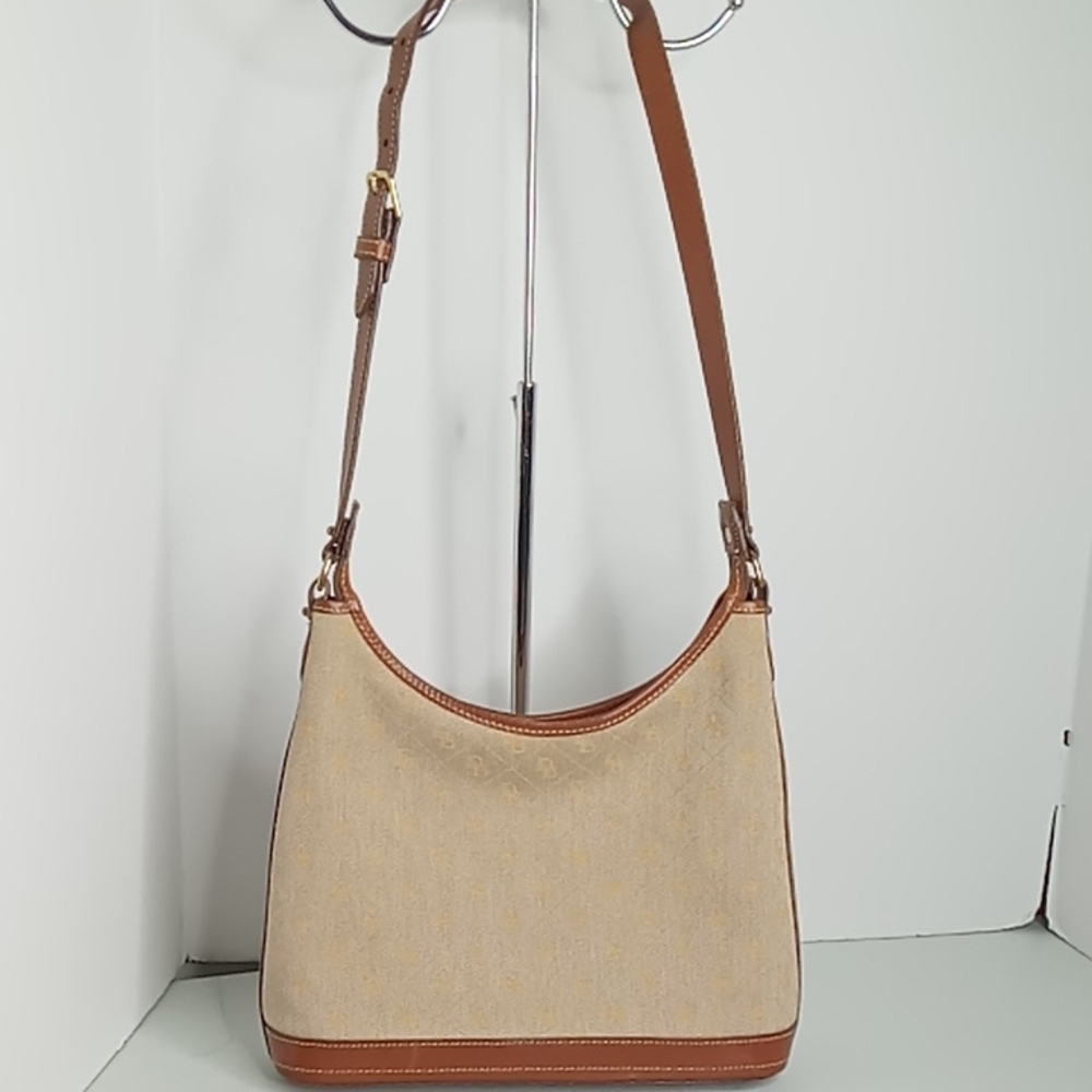 Dooney and Bourke Monogram Canvas and Leather Shoulder Bag - Tan and Brown